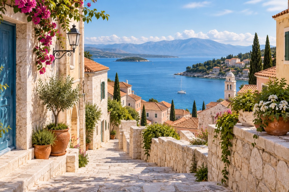 Sunlit coastal street